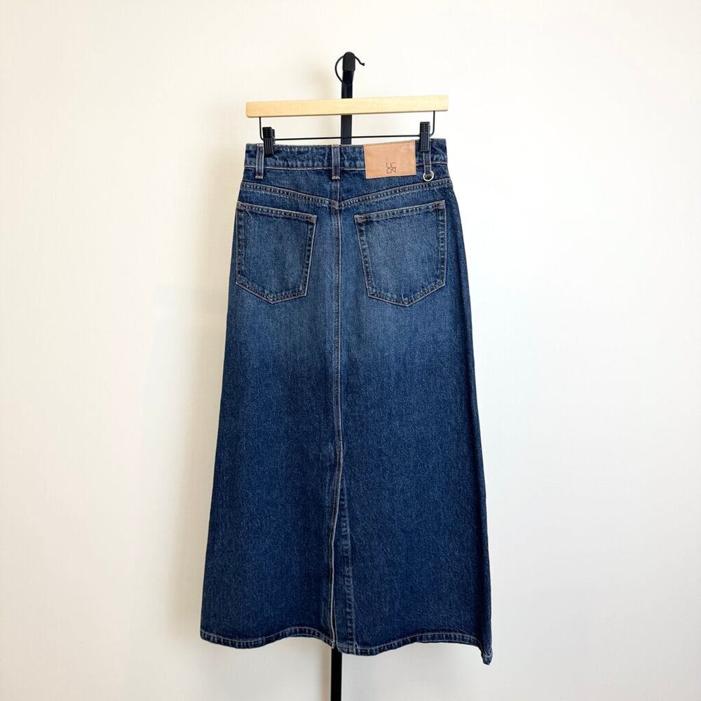 Ulla Johnson Medium Wash Denim Maxi Skirt 4 Cotton Front and Back Slits - Picture 2 of 4